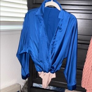 Vici Royal Blue Satin Bodysuit